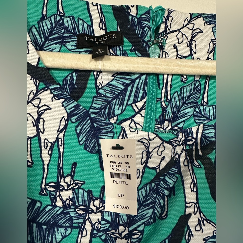 NWT Talbots Giraffe Print Shift Dress Green Blue 6 - Picture 4 of 4